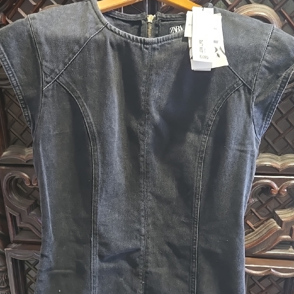 Zara Black Denim Dress THE HANA MINI DRESS NWT Signature Denim